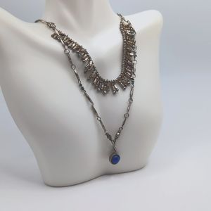 Macy's double dangle silver necklace with gorgeous blue pendant